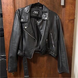 NWOT Zara Black Leather Biker Jacket